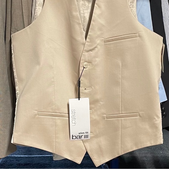 Bar III Men's Slim Fit Tan Linen Suit Vest Small Brand New - Picture 3 of 4